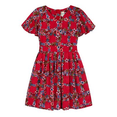Yumi Girl Red Floral Check Print Day Dress
